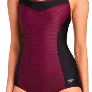 SPEEDO NWT Potent Purple Modest Racerback Keyhole Women's 1-Pc Swimsuit, Size S
